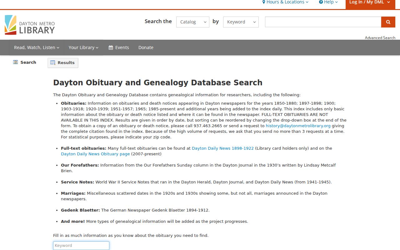 Trotwood city directory research using the Dayton obituary and genealogy index