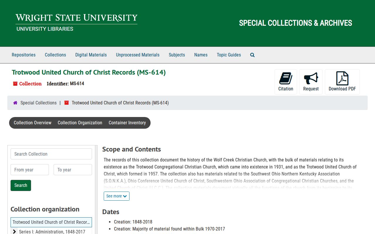 Trotwood city directory context in the Trotwood church records finding aid