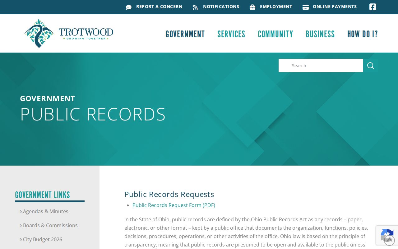 Trotwood residents directory city public records request information