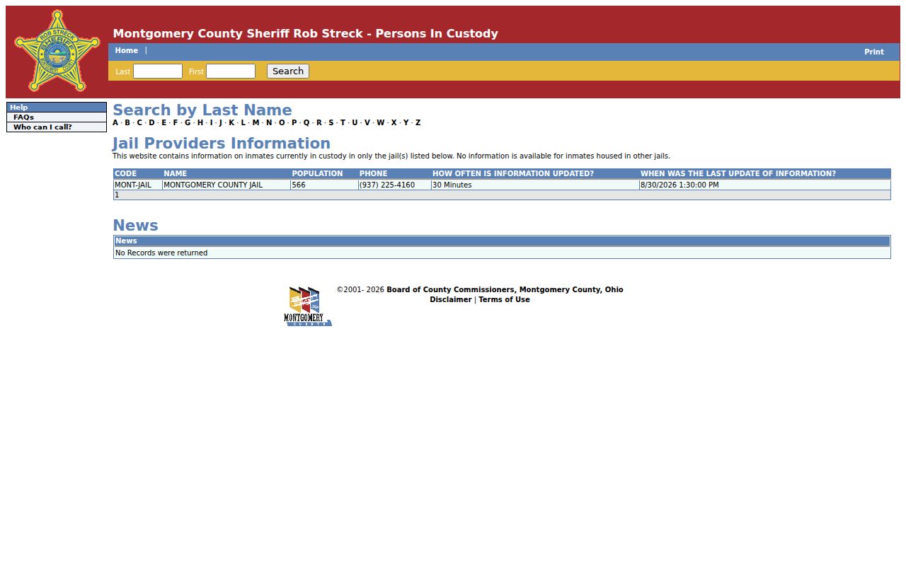 Trotwood block lookup image of the Montgomery County current-inmate search