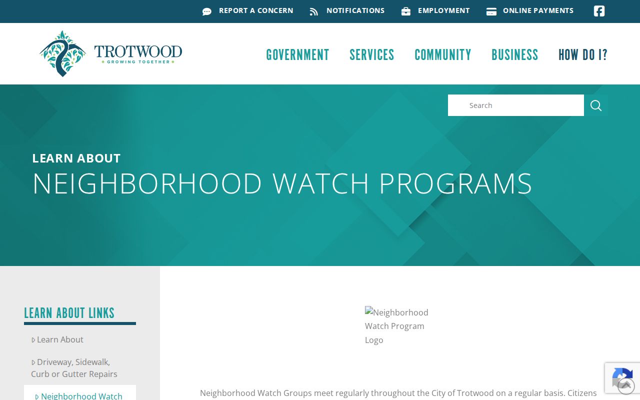 Trotwood block lookup image of the City Neighborhood Watch areas page