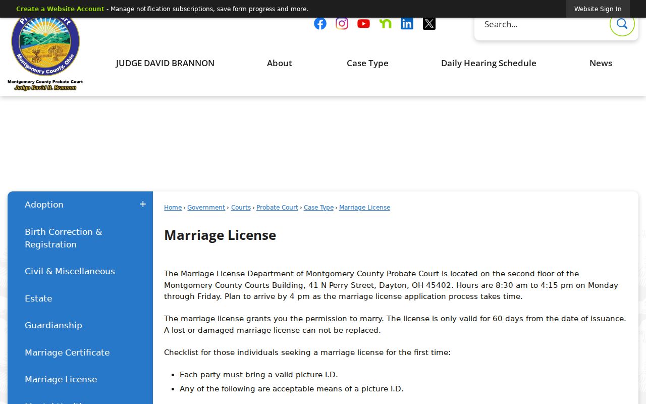 Trotwood resident record image of Montgomery County marriage-license information